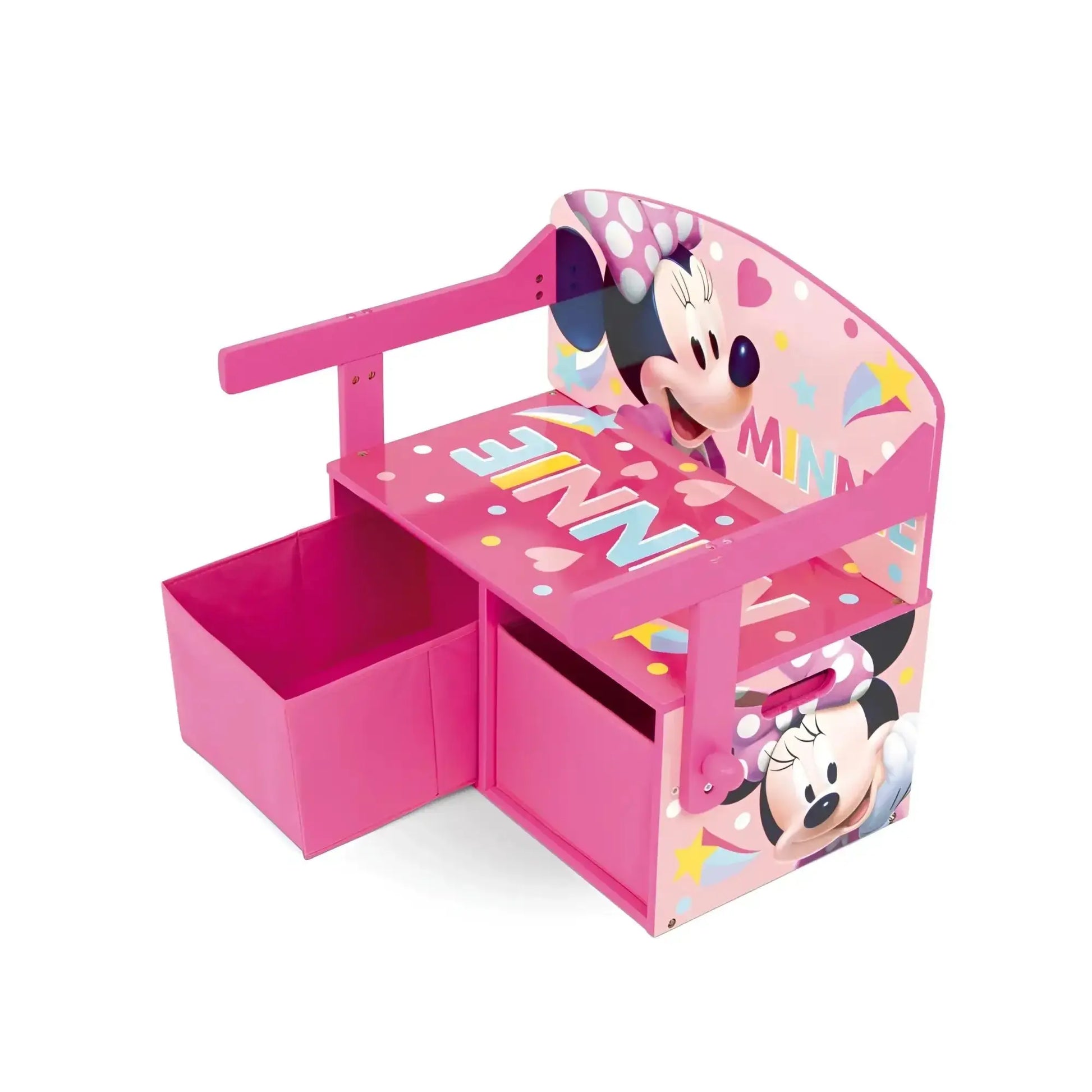 3 en 1 Banco para juguetes de madera convertible escritorio con dos cestas almacenamiento MINNIE MOUSE DISNEY - Pupitre