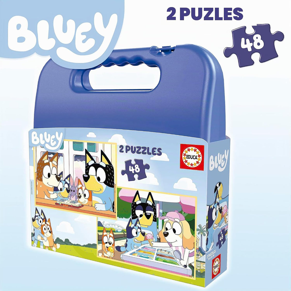 2 Puzzles Bluey de 48 piezas en maletín