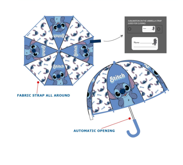 Paraguas Stitch azul transparente campana automático