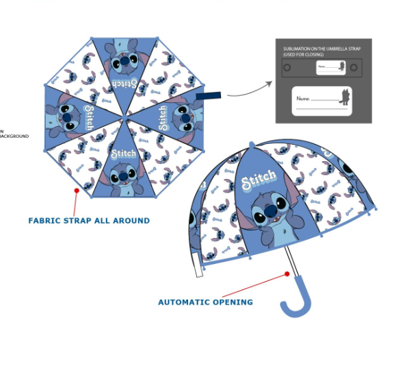 Paraguas Stitch azul transparente campana automático