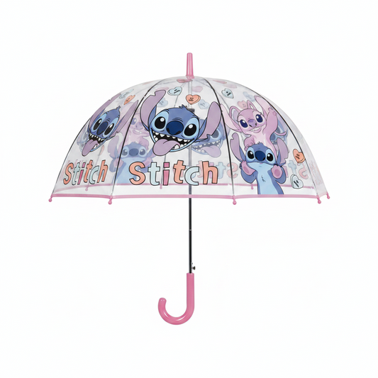 Paraguas Stitch rosa transparente campana automático