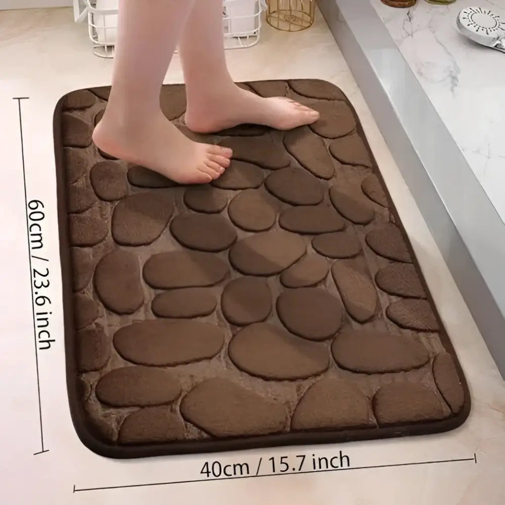 Alfombra de baño antideslizante efecto piedra café (40x60cm)