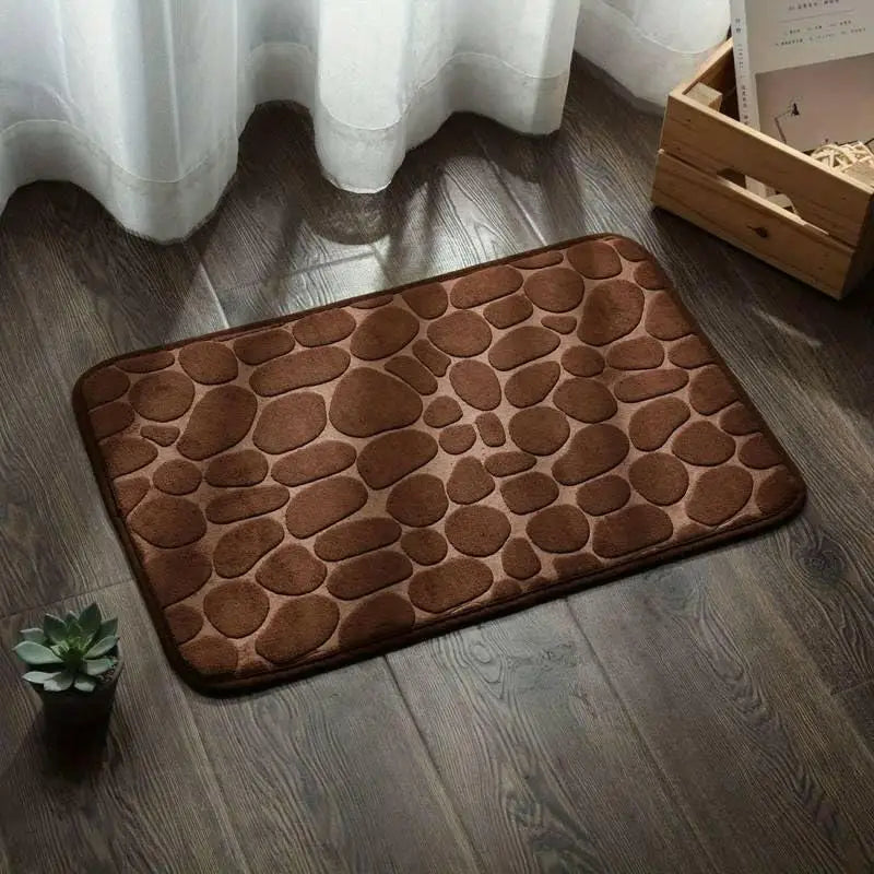Alfombra de baño antideslizante efecto piedra café (40x60cm)