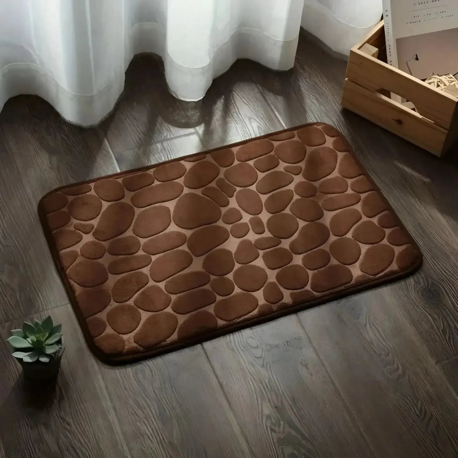 Alfombra de baño antideslizante efecto piedra café (40x60cm)