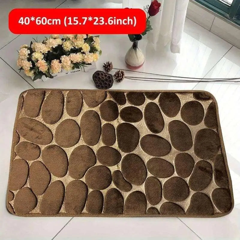 Alfombra de baño antideslizante efecto piedra café (40x60cm)
