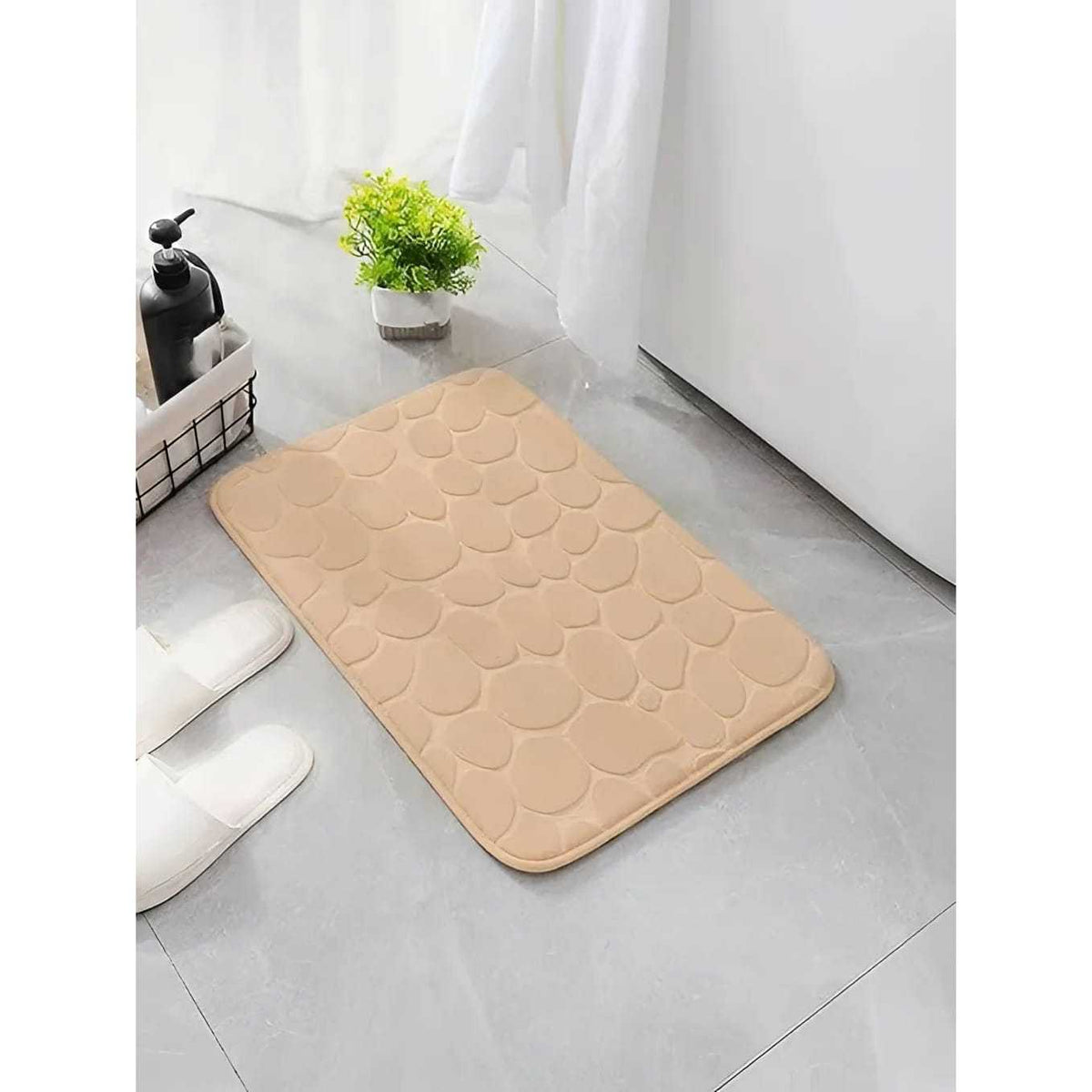 Alfombra de baño antideslizante efecto piedra camel 40x60cm