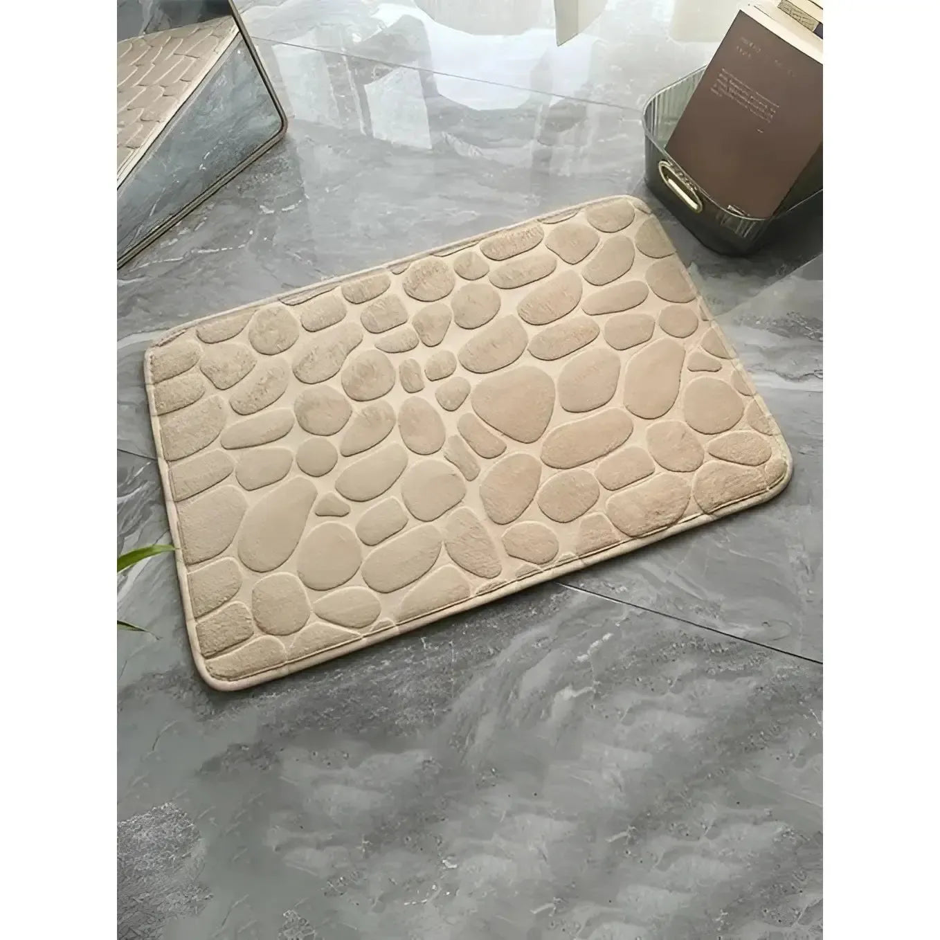 Alfombra de baño antideslizante efecto piedra camel (40x60cm)