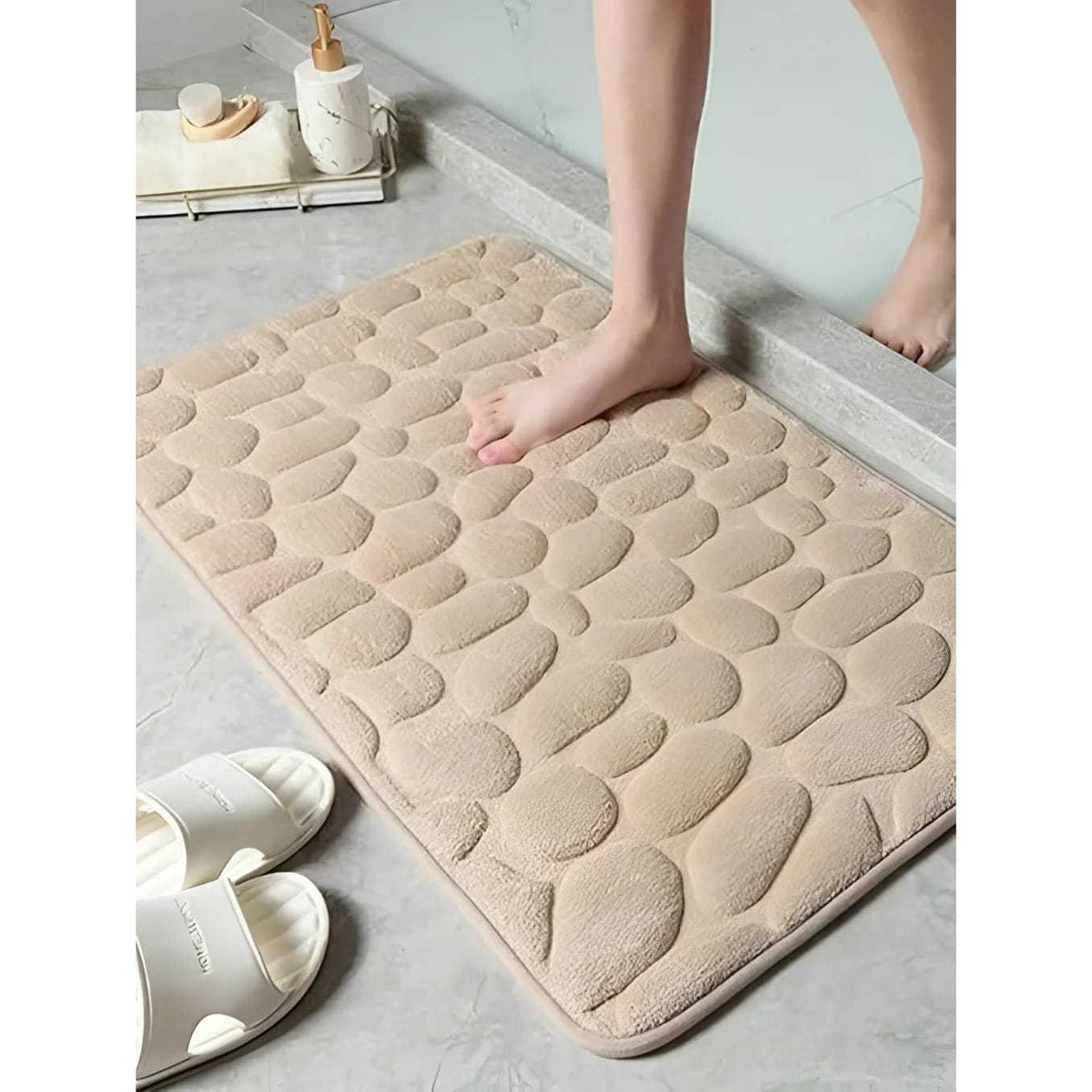 Alfombra de baño antideslizante efecto piedra camel 40x60cm