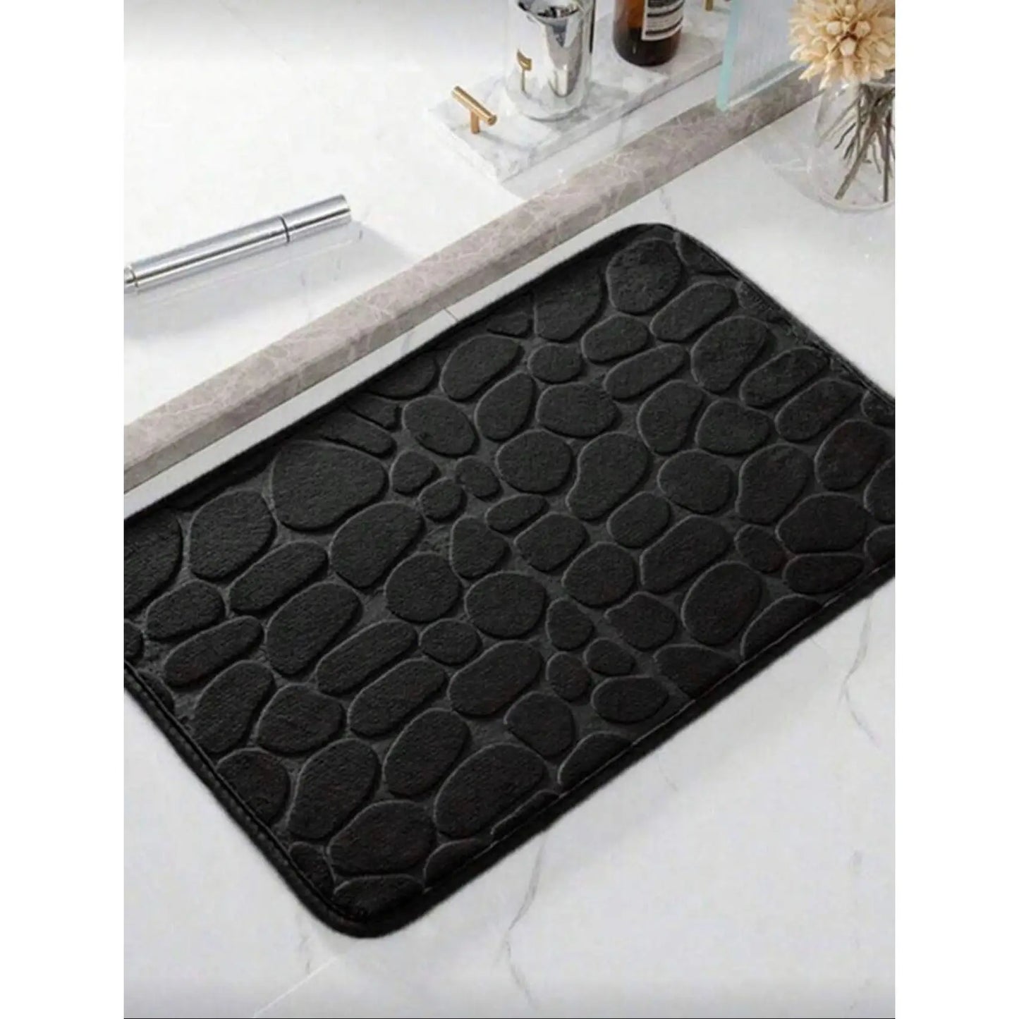 Alfombra de baño antideslizante efecto piedra negra (50x80cm)