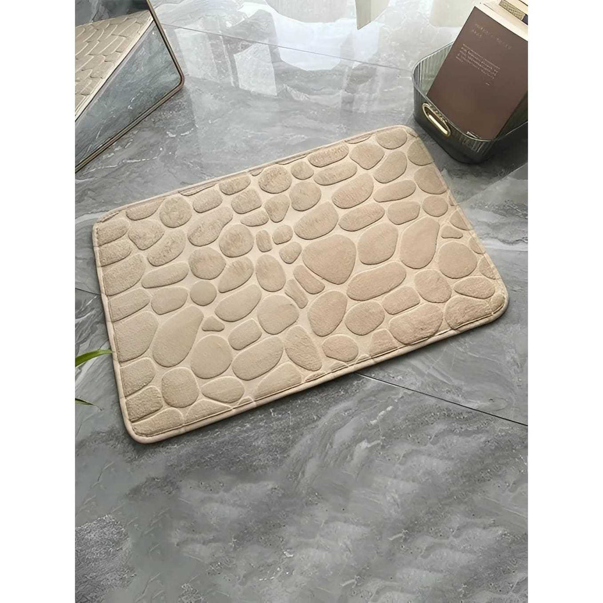 Alfombra de baño antideslizante efecto piedra camel 40x60cm