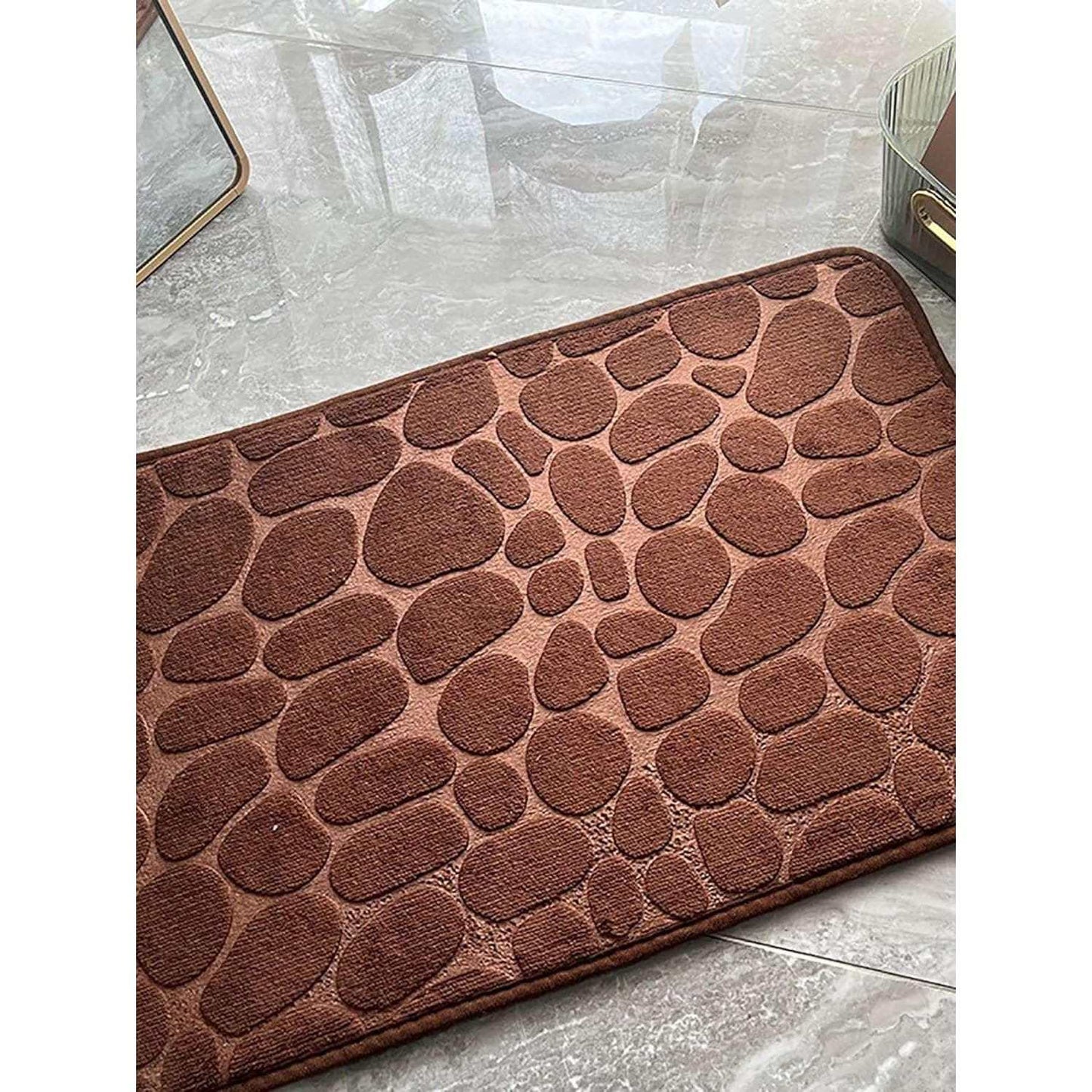 Alfombra de baño antideslizante efecto piedra café 40x60cm