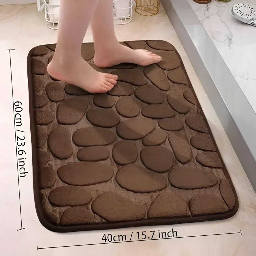 Alfombra de baño antideslizante efecto piedra café 40x60cm