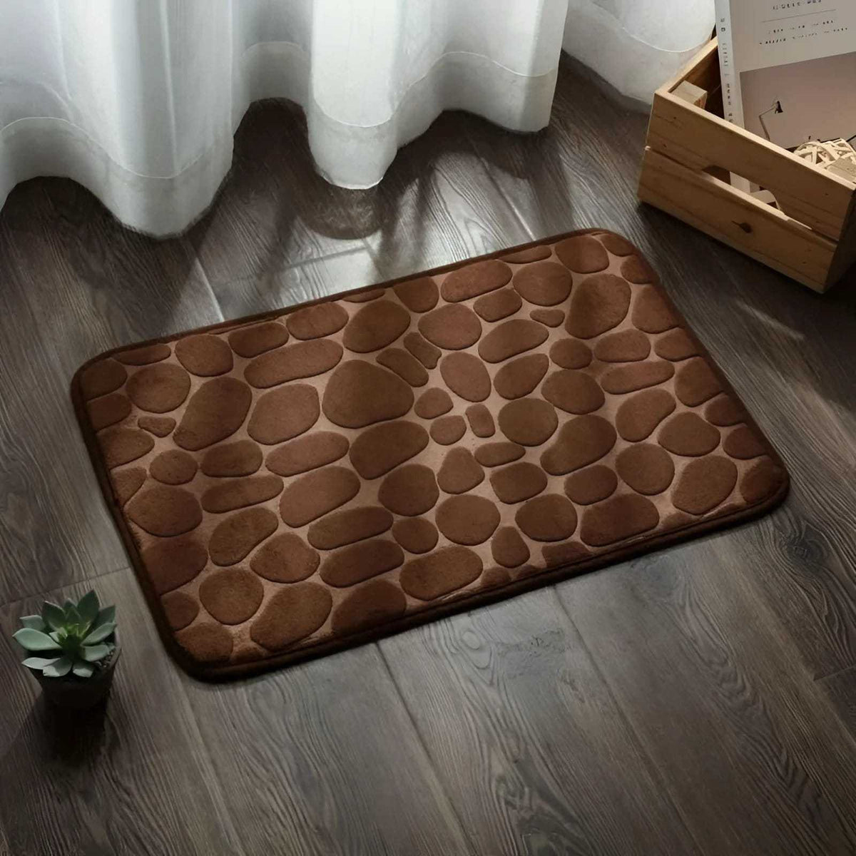 Alfombra de baño antideslizante efecto piedra café 40x60cm