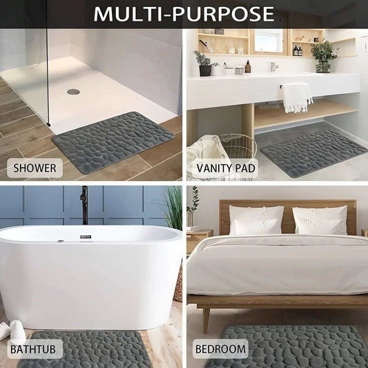 Alfombra de baño antideslizante efecto piedra crema blanca 40x60cm