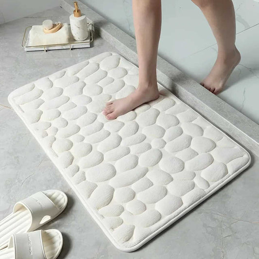 Alfombra de baño antideslizante efecto piedra crema blanca 40x60cm