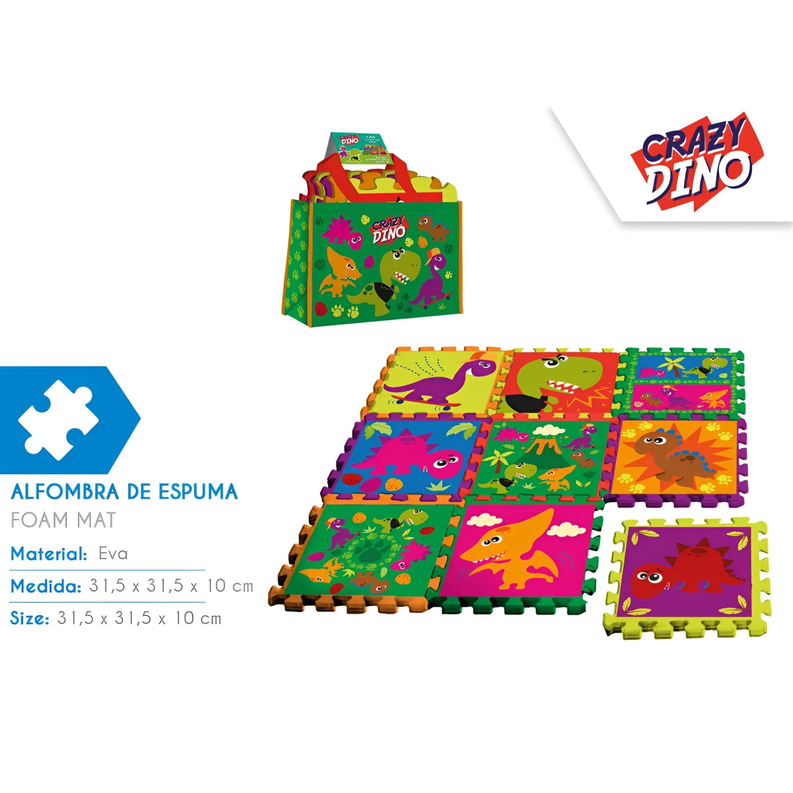 Alfombra Puzzle goma eva 9PZS c/bolsa CRAZY DINO - infantil