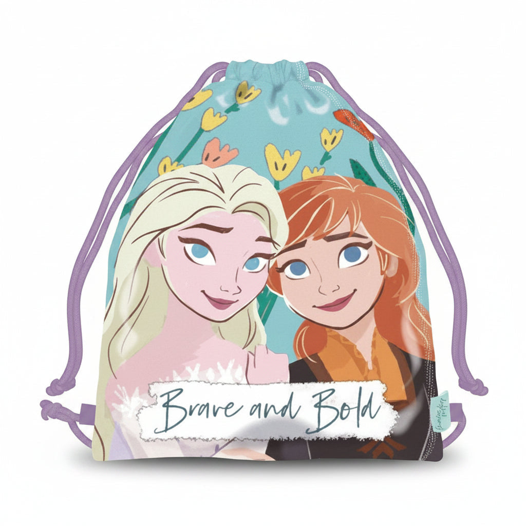 Bolsa almuerzo o merienda Frozen Anna y Elsa Disney ’Brave and bold’ 26x22cm saco de cuerdas