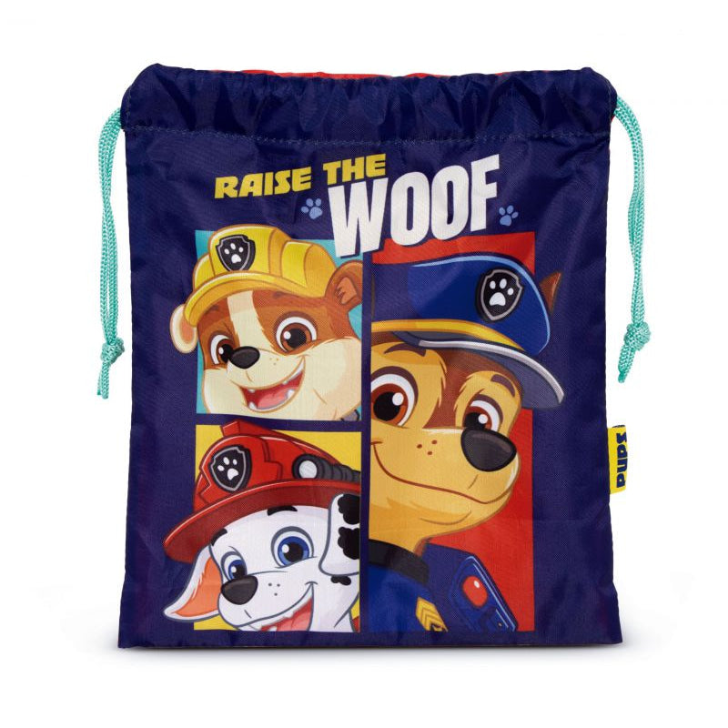 Bolsa almuerzo o merienda Patrulla canina (Paw Patrol) azul 26x23cm saco de cuerdas