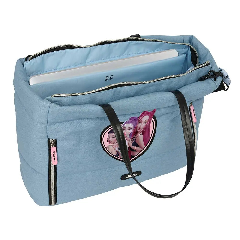 Bolso con bolsillo para portátil 14,1’’ K-POP Demon Hunters - Huntrix azul 40x17x31cm - Mochila