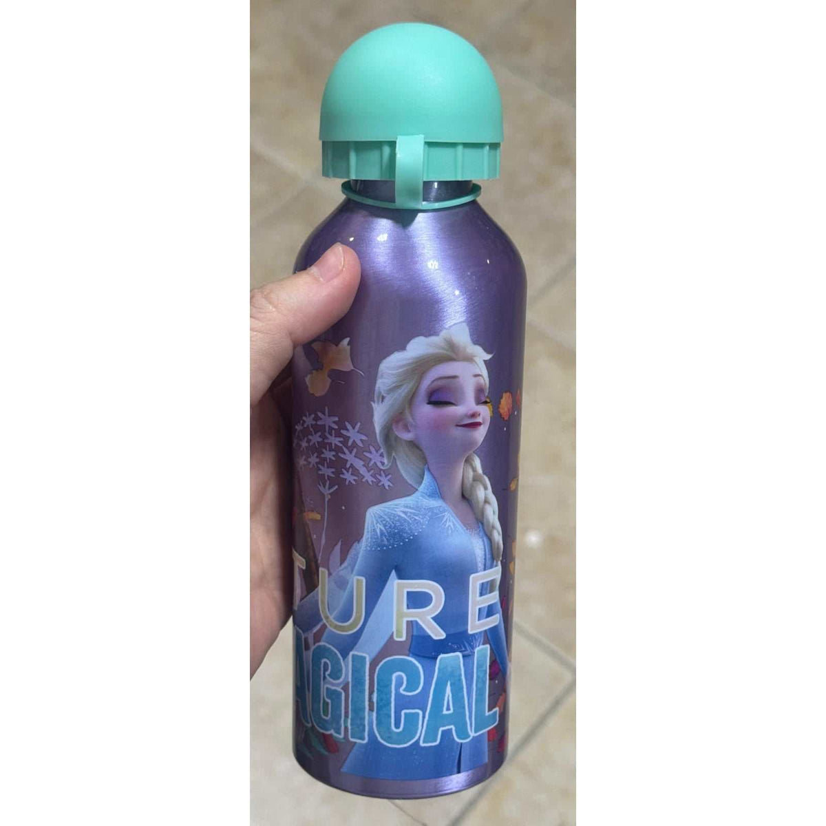 Botella agua aluminio Frozen lila de 500 ml