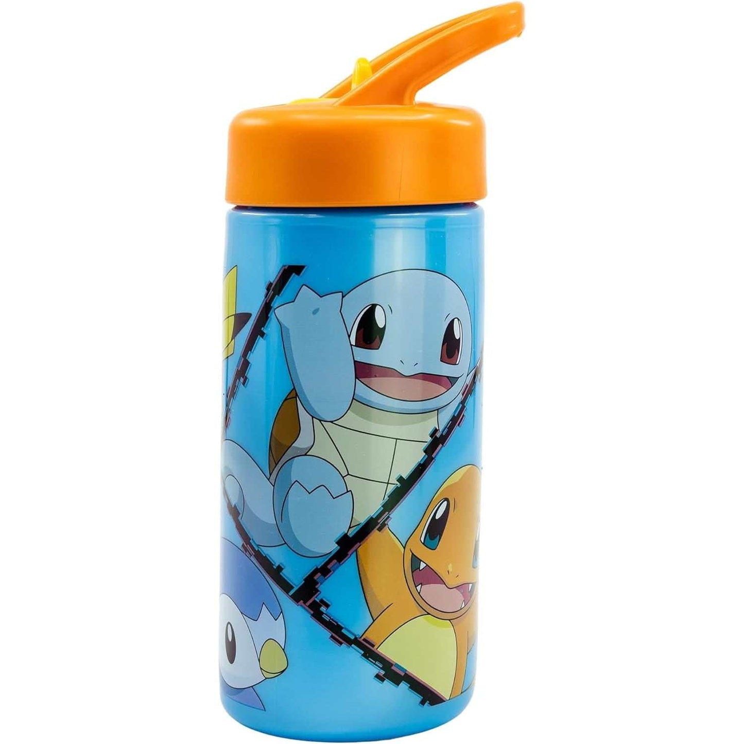 Botella de agua deportiva de 410ml con pajita y asa decorada con Pokémon iniciales