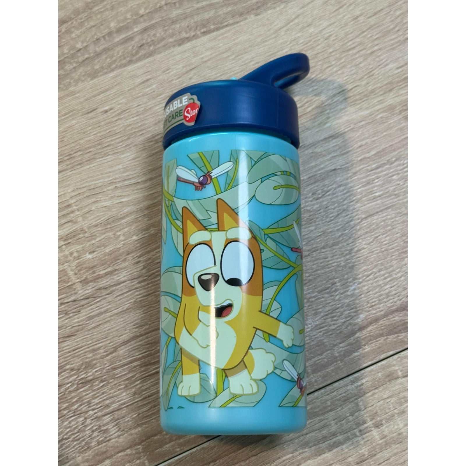 botella de agua deportiva bluey 410ml con pajita y asa