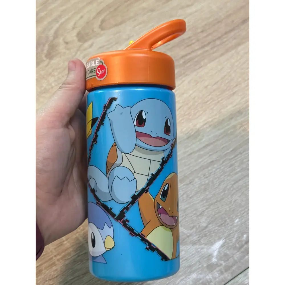 Botella de agua deportiva con pajita y asa Pokémon iniciales 410ml