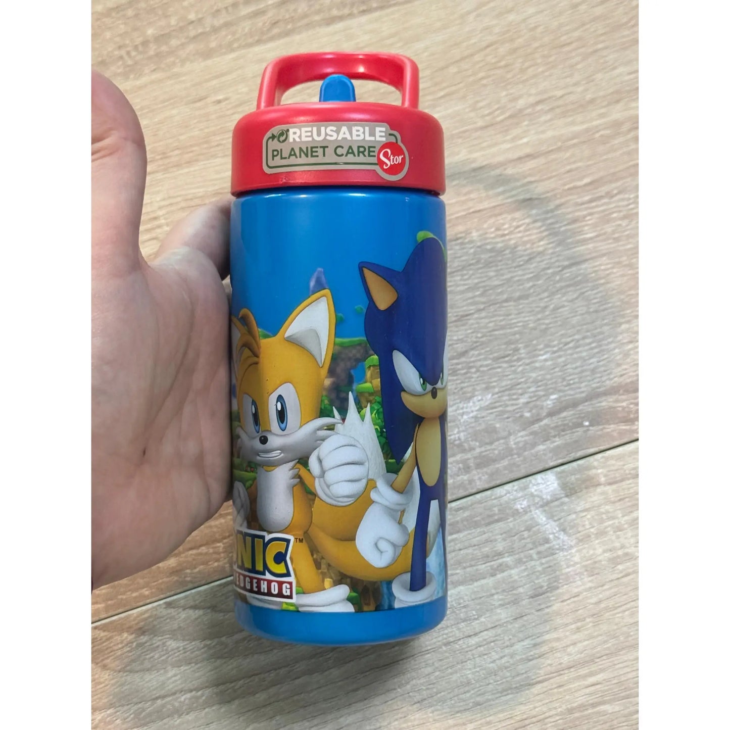 Botella de agua deportiva con pajita y asa Sonic 410ml