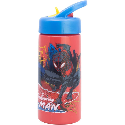 Botella de agua deportiva con pajita y asa Spiderman 410ml