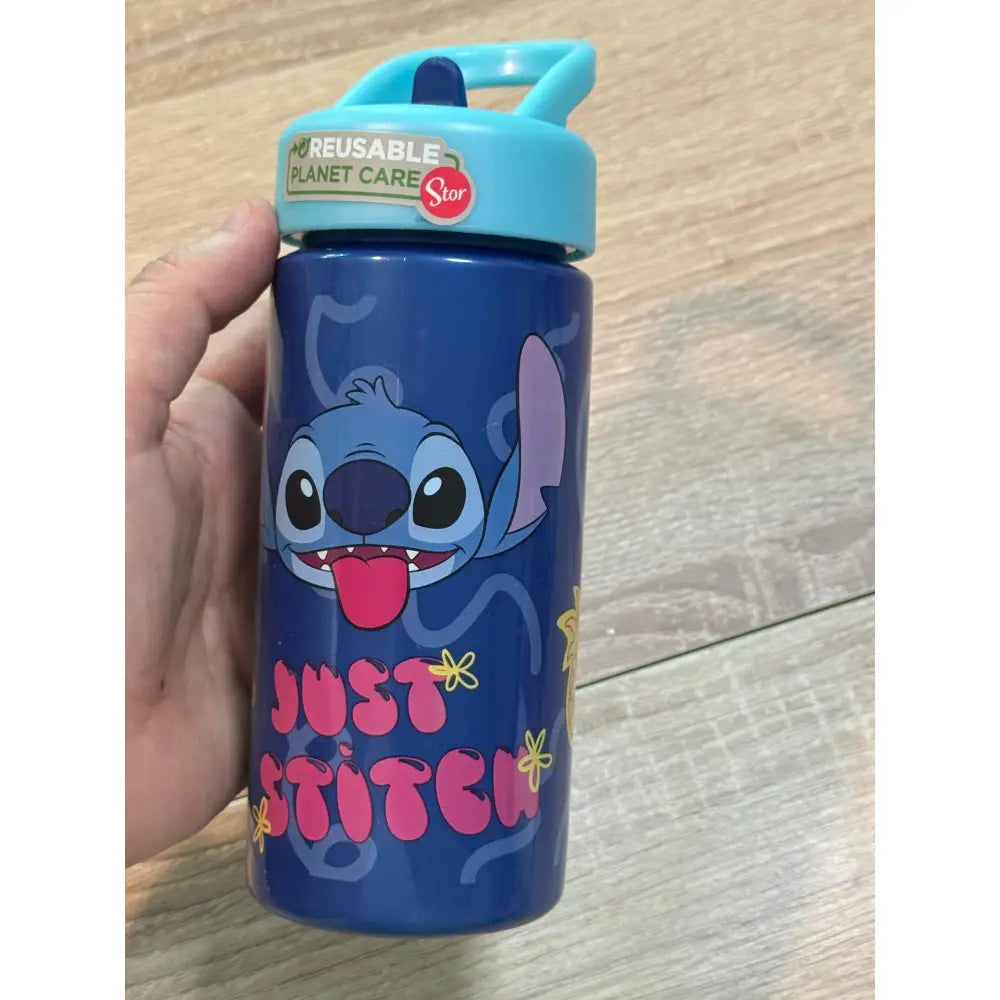 Botella de agua deportiva con pajita y asa Stitch 410ml