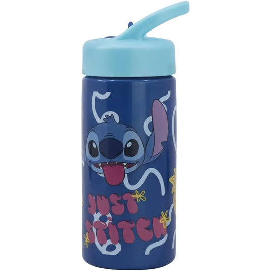 Botella de agua deportiva con pajita y asa Stitch 410ml