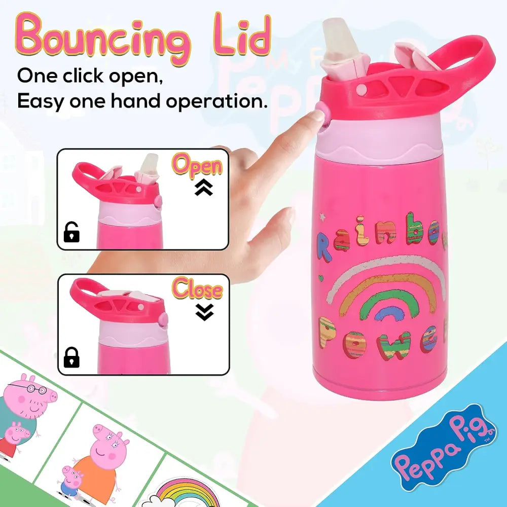 Botella Agua Infantil Acero Inoxidable 400 ml Peppa Pig | Antifugas con Tapa Botón Ideal Viaje Deporte y Mochila