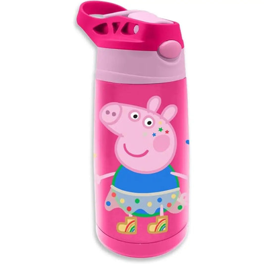Botella Agua Infantil Acero Inoxidable 400 ml Peppa Pig | Antifugas con Tapa Botón Ideal Viaje Deporte y Mochila