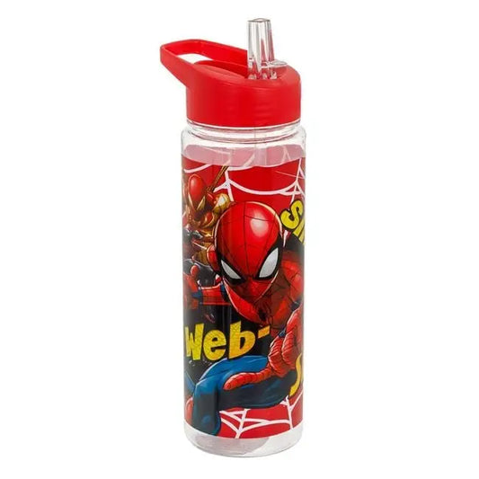 Botella de agua Spiderman Transparente con pajita 700ml