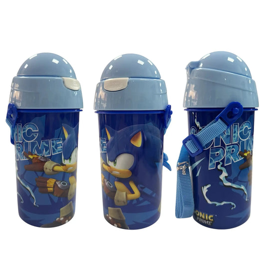 Botella Cantimplora de agua infantil Sonic Prime 500ml | para niños con correa