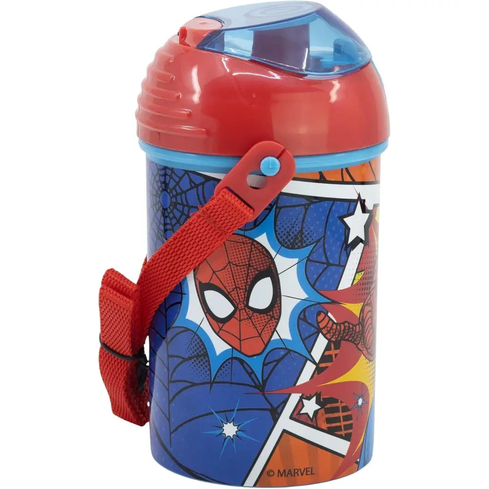 Botella Cantimplora de agua infantil Spiderman 450ml| para niños con correa