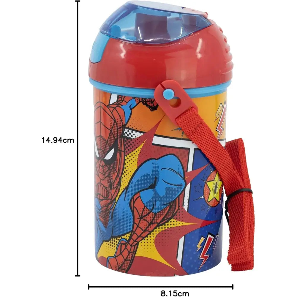 Botella Cantimplora de agua infantil Spiderman 450ml| para niños con correa