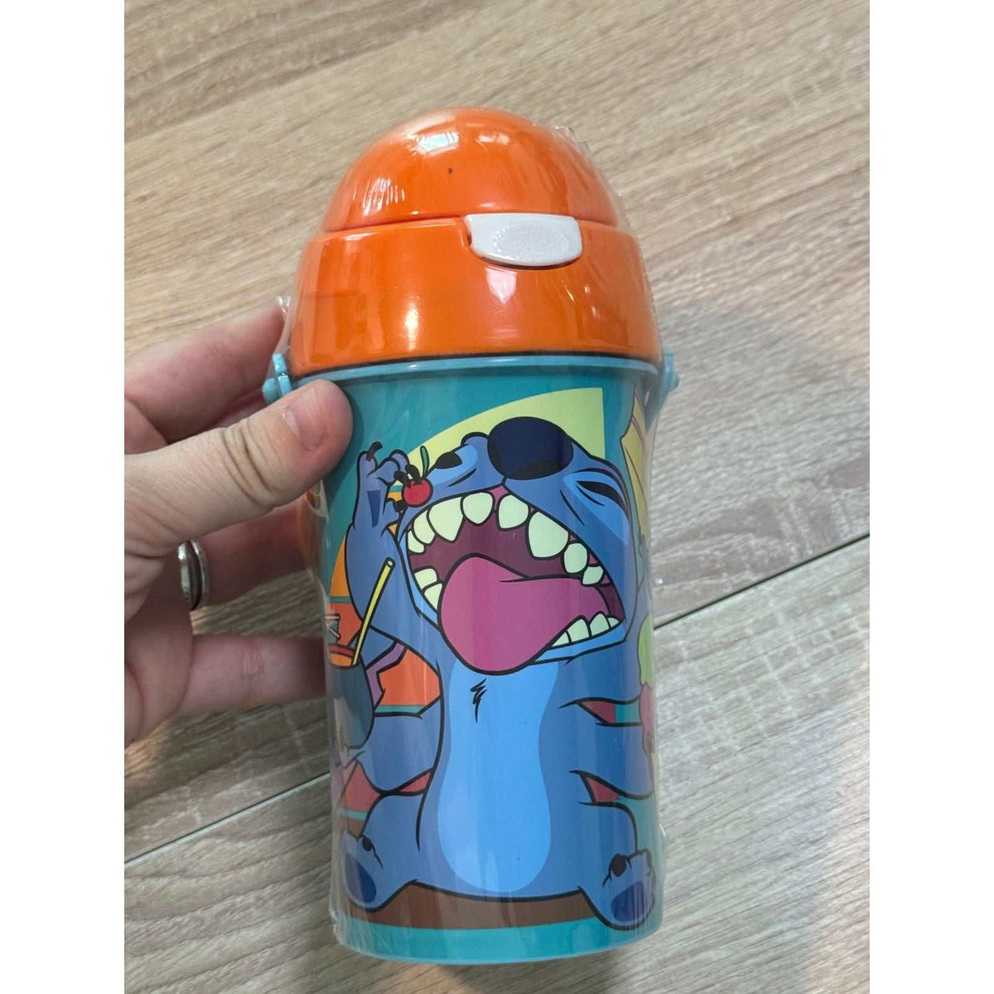 Botella cantimplora infantil de 500ml con diseño de Stitch y correa