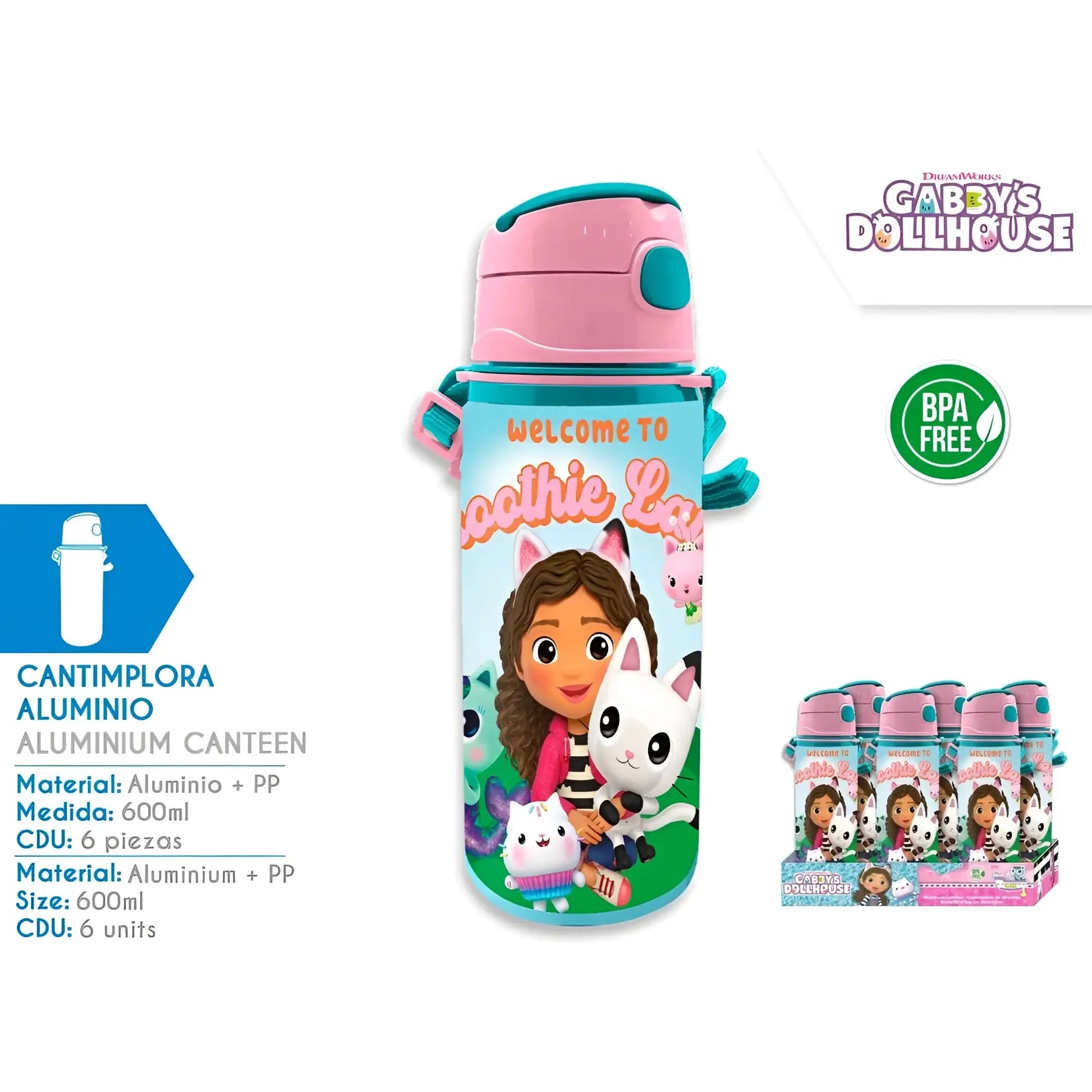 Botella Cantimplora con asa 600ml GABBYS DOLLHOUSE