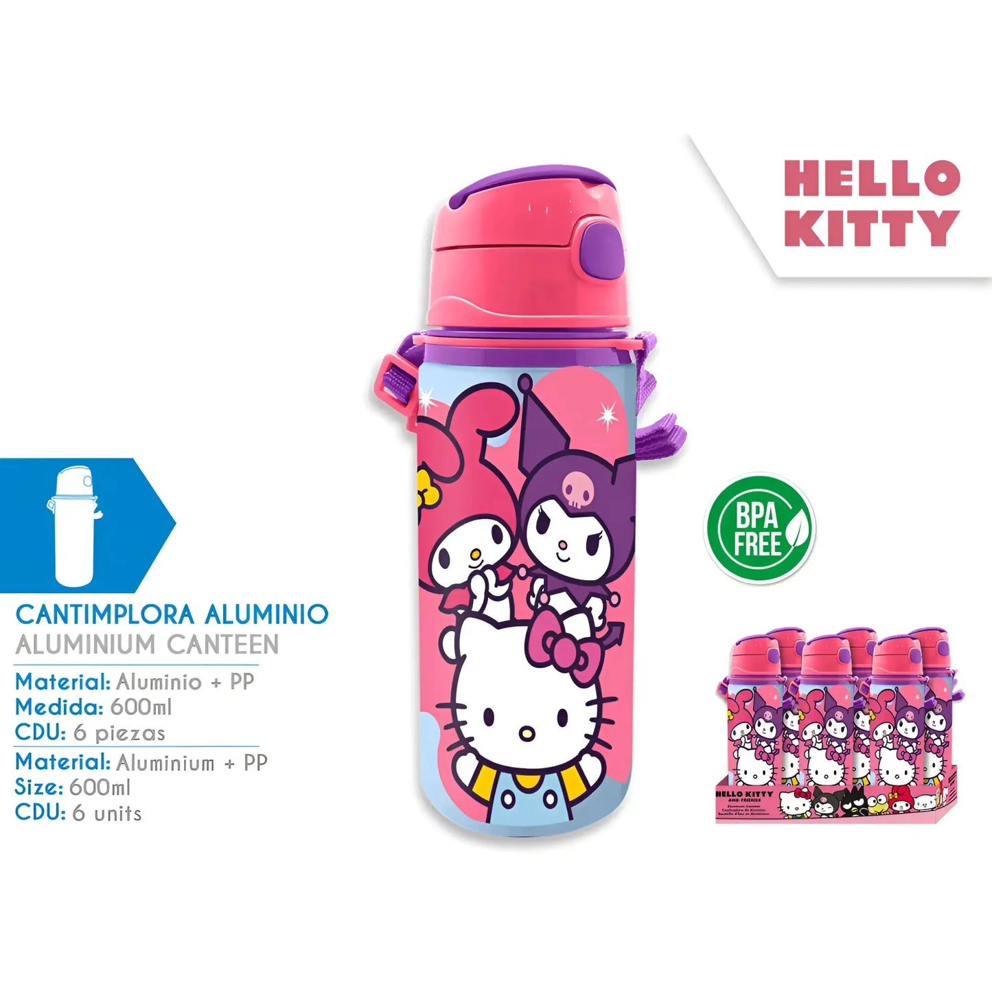 Botella Cantimplora con asa 600ml HELLO KITTY AND FRIENDS