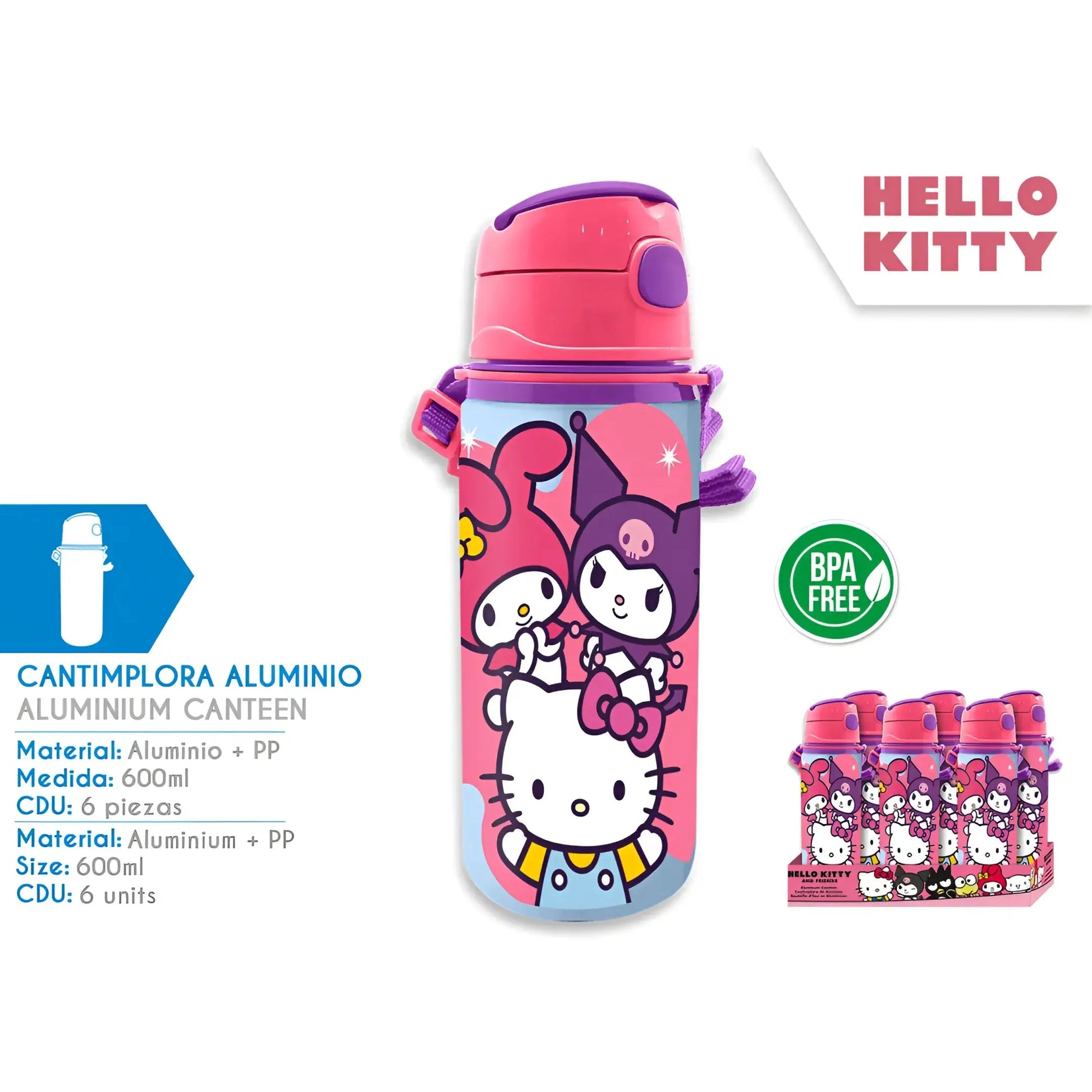 Botella Cantimplora con asa 600ml HELLO KITTY AND FRIENDS