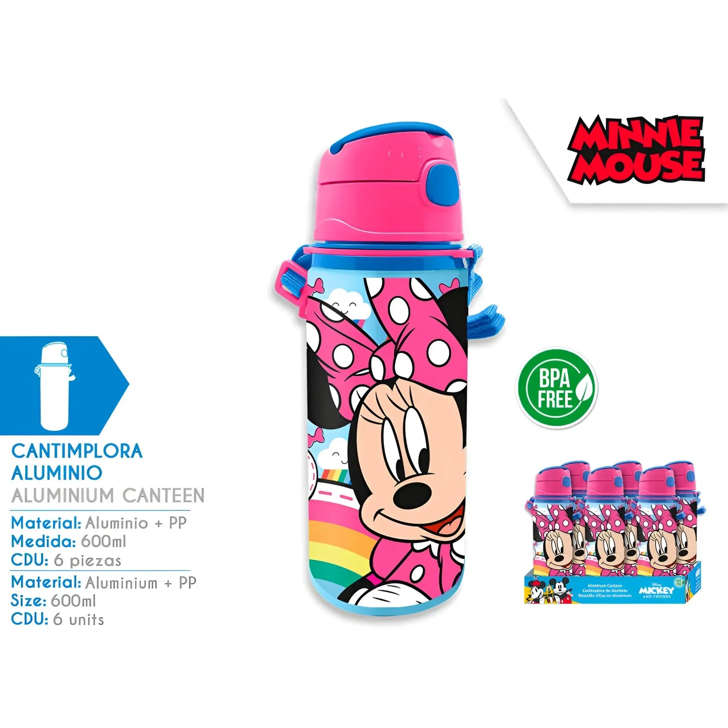 Botella Cantimplora con asa 600ml MINNIE MOUSE