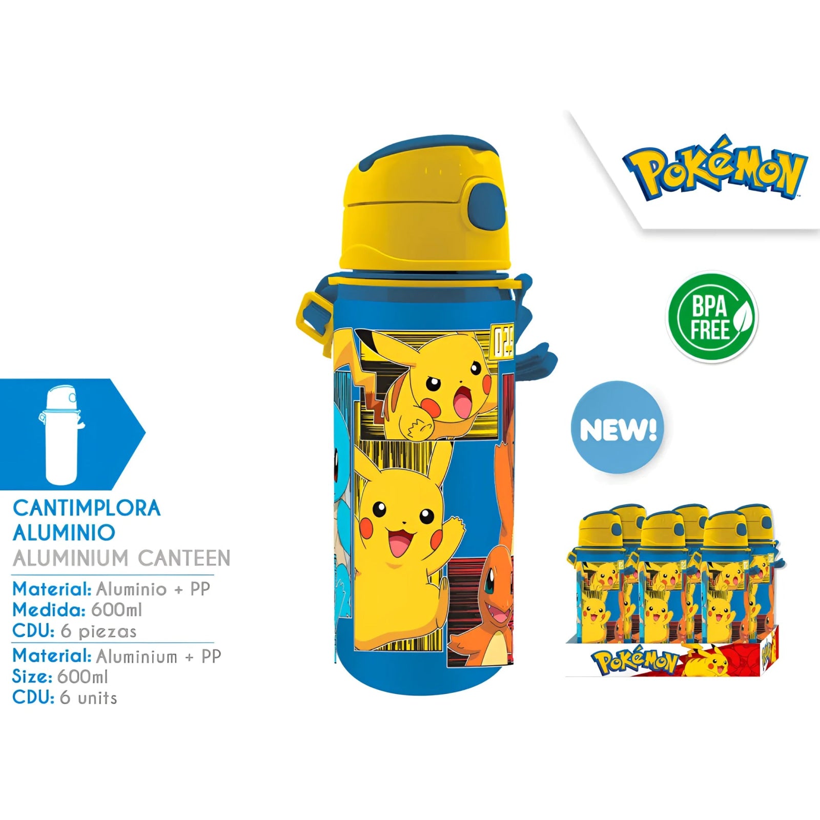 Botella Cantimplora con asa 600ml POKÉMON