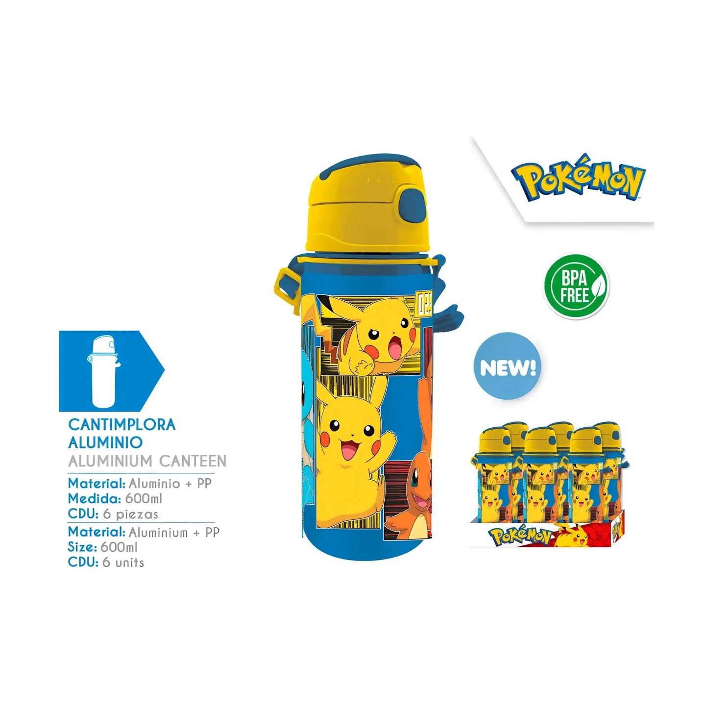 Botella Cantimplora con asa 600ml POKÉMON