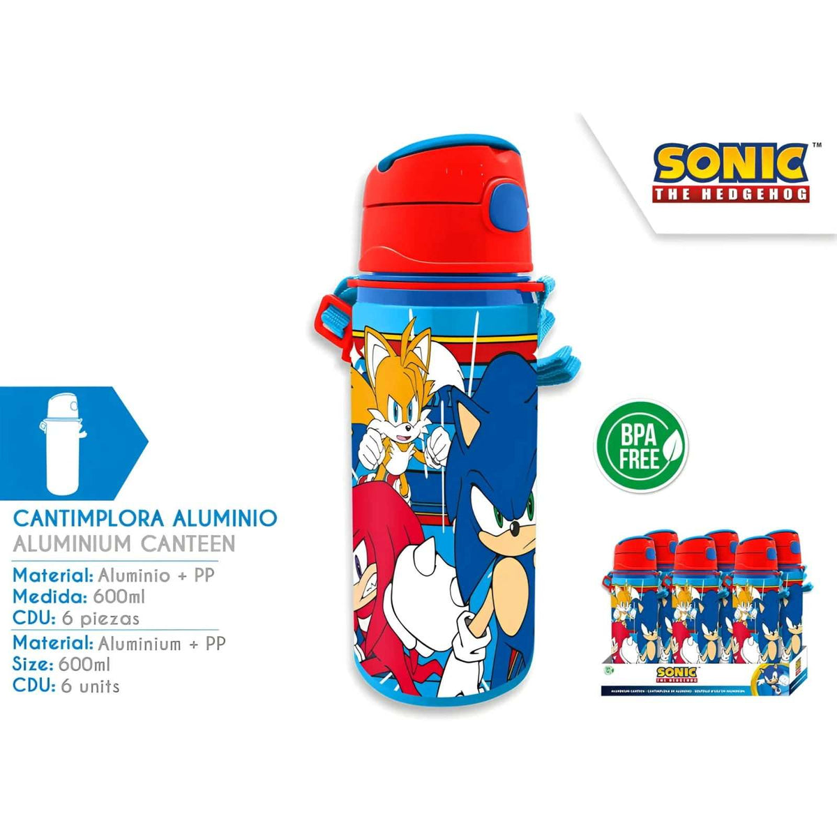 Botella cantimplora con asa 600ml Sonic para niños