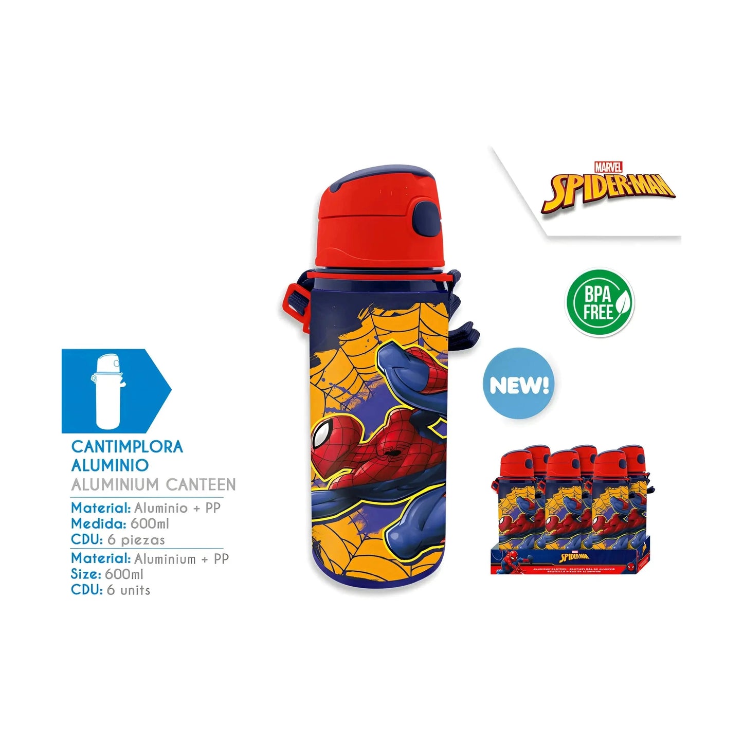 Botella Cantimplora con asa 600ml SPIDERMAN