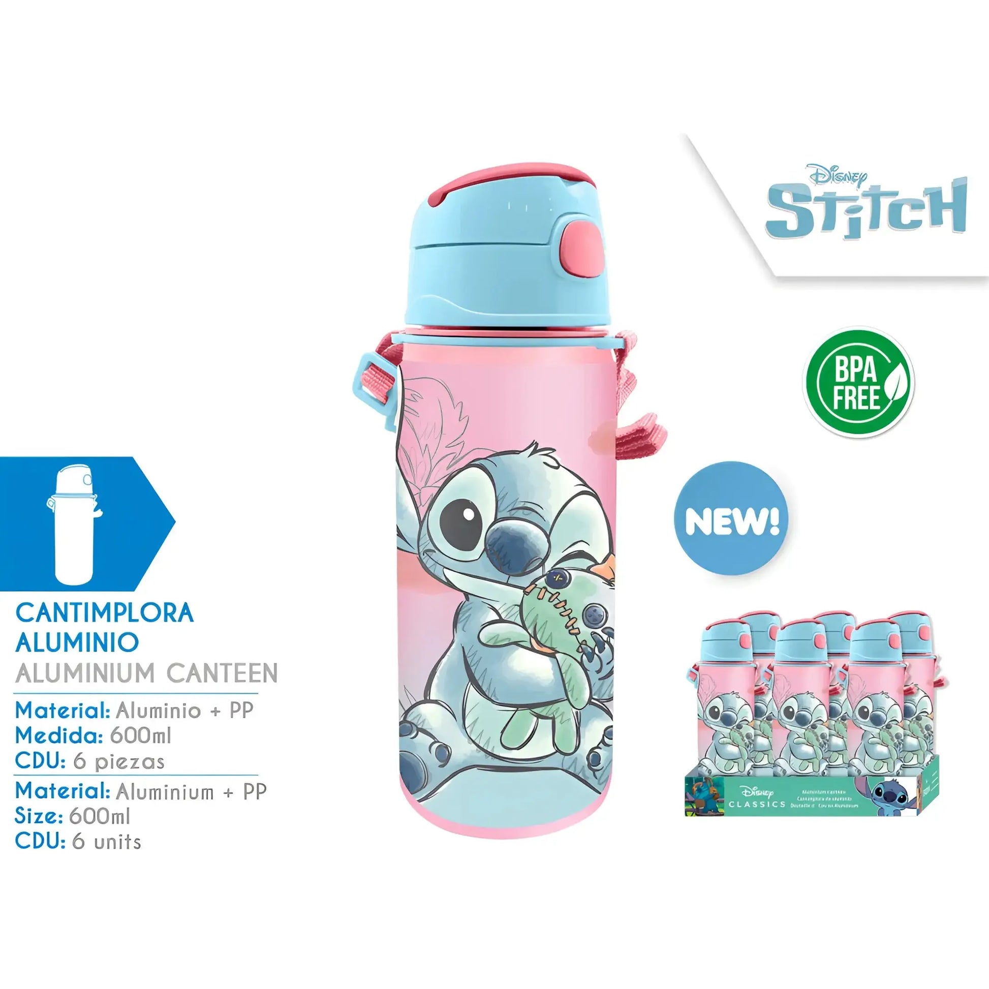 Botella Cantimplora con asa 600ml STITCH