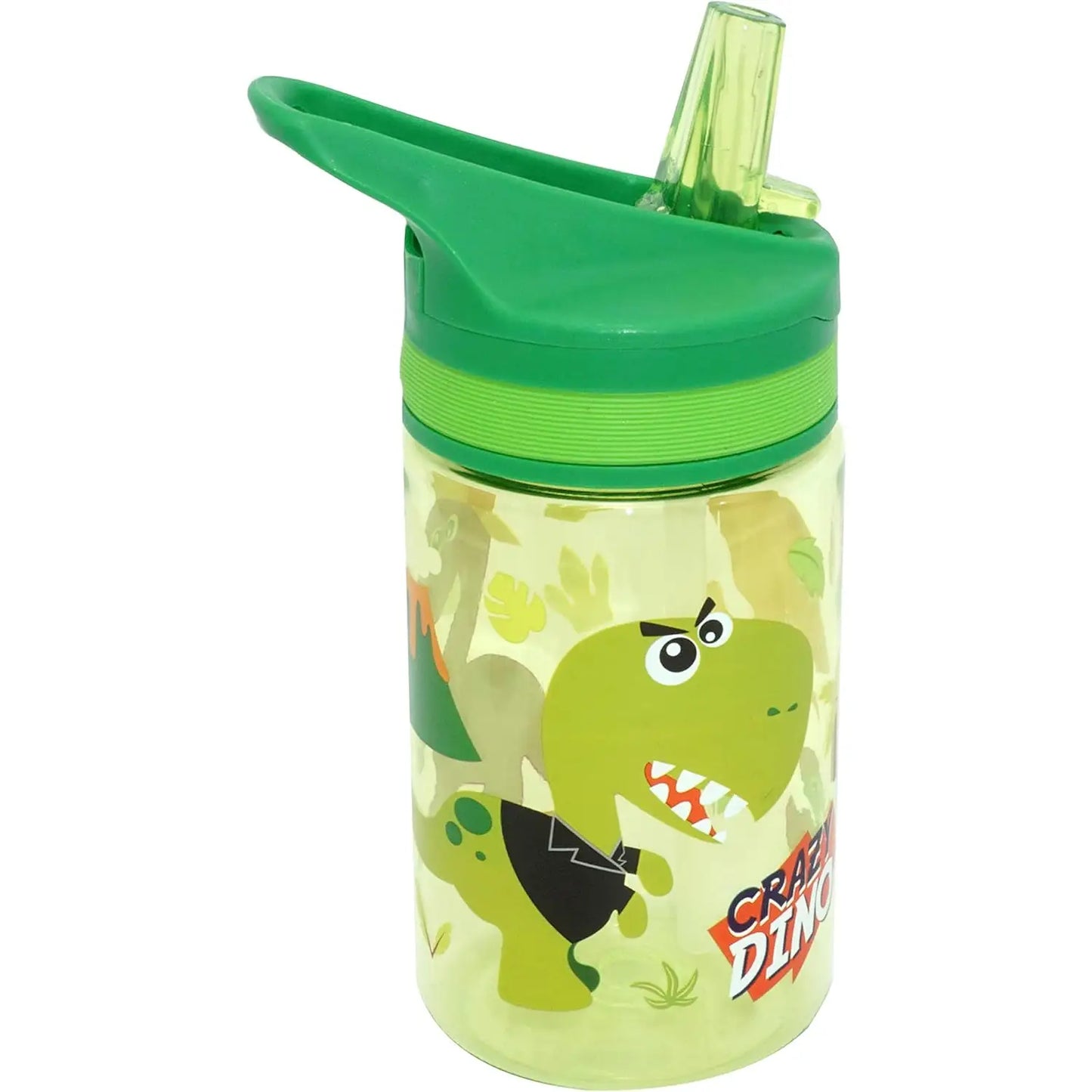 Botella cantimplora CRAZY DINO 400ml con pajita- Ideal para el Cole y Parque