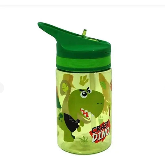 Botella cantimplora CRAZY DINO 400ml con pajita- Ideal para el Cole y Parque