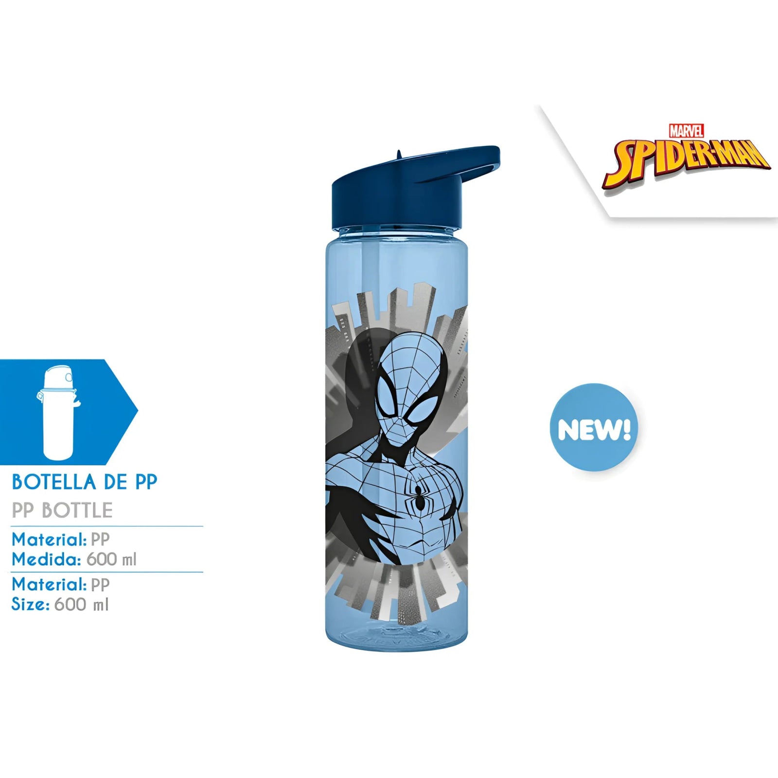 Botella cantimplora plástico Spiderman 600ml - Ideal Cole y Excursiones - agua